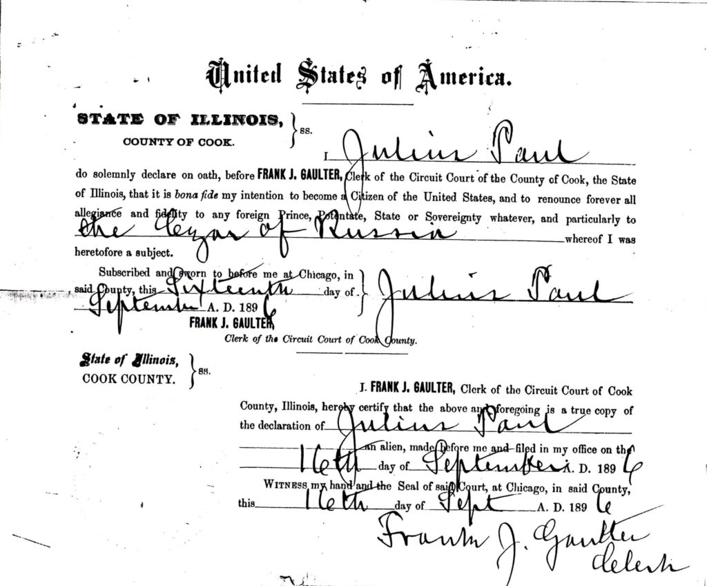 Julius Paul declaration of intention